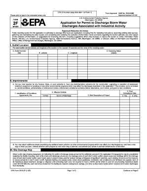 EPA Form 3510-2F Application for Permit to Discharge Storm Water
