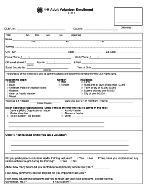 4-H Adult Volunteer Enrollment Form
