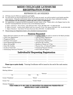 MSDH Childcare Licensure Registration Form