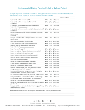 Pediatric Asthma Environmental History Form