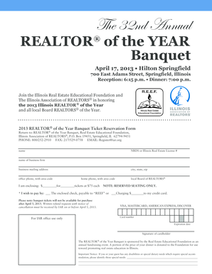 2013 REALTOR® of the Year Banquet Ticket Reservation Form