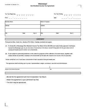 Mississippi Non-Resident Income Tax Agreement