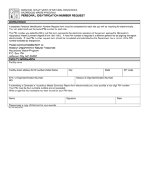 Missouri Hazardous Waste PIN Request Form