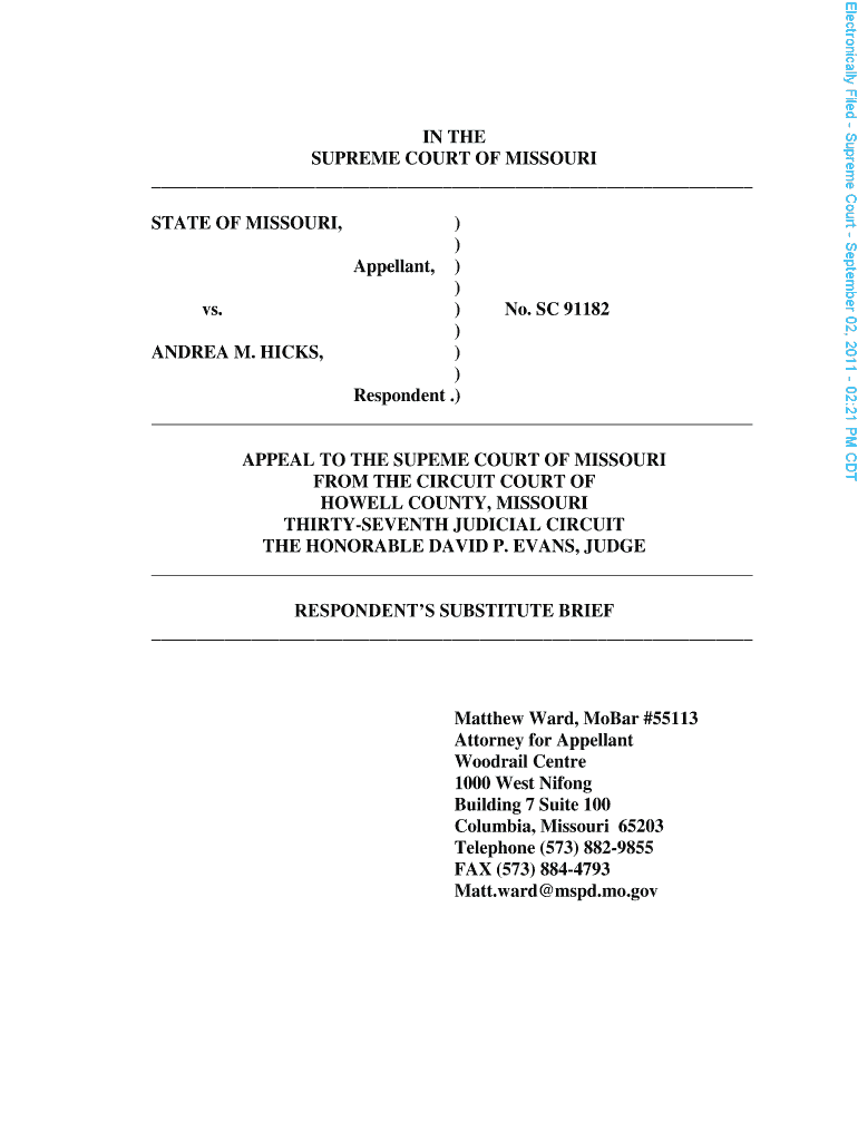 IN THE SUPREME COURT OF MISSOURI STATE OF MISSOURI, ) ) Appellant, ) ) vs Preview on Page 1