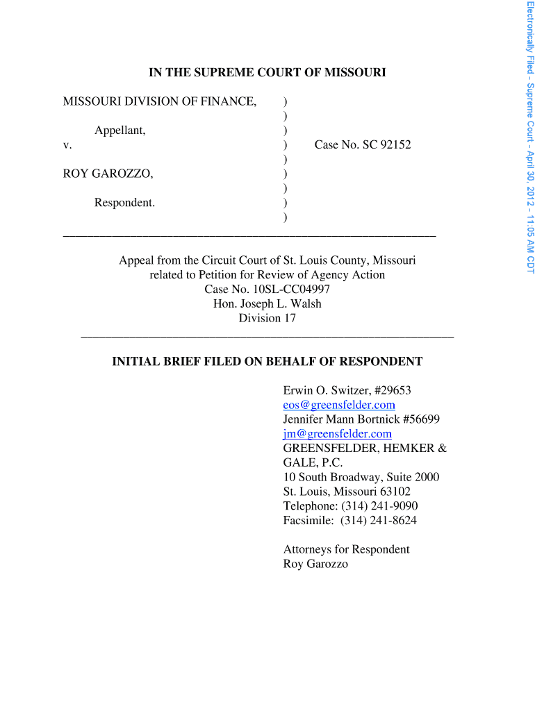 IN THE SUPREME COURT OF MISSOURI MISSOURI DIVISION OF Preview on Page 1