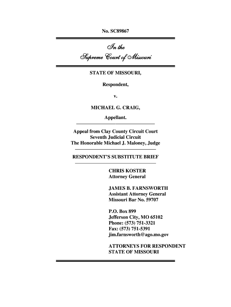 SC89867 In the Supreme Court of Missouri STATE OF MISSOURI, Respondent, v - courts mo Preview on Page 1
