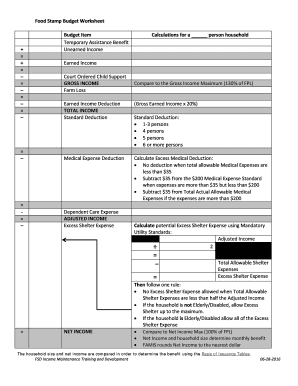 Food Stamp Budget Worksheet