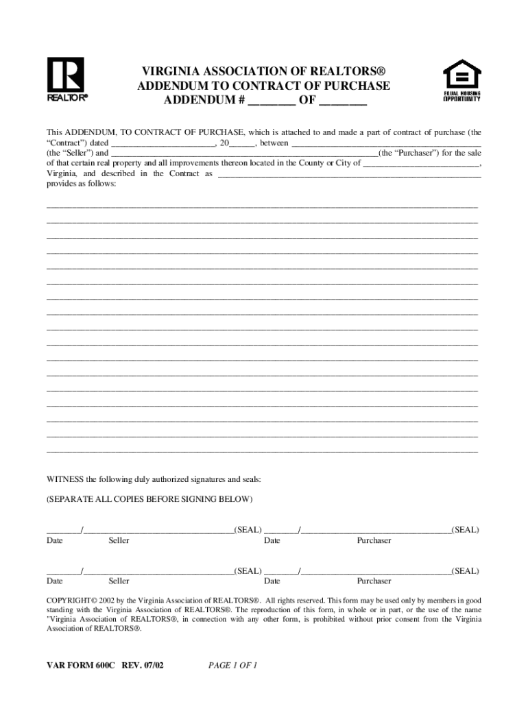 Fillable Online VAR 600C Virginia Association of Realtors Fax Email