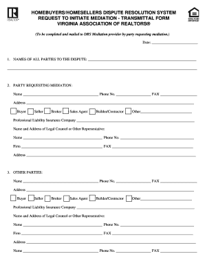 Virginia Homebuyers Sellers Dispute Resolution Mediation Request