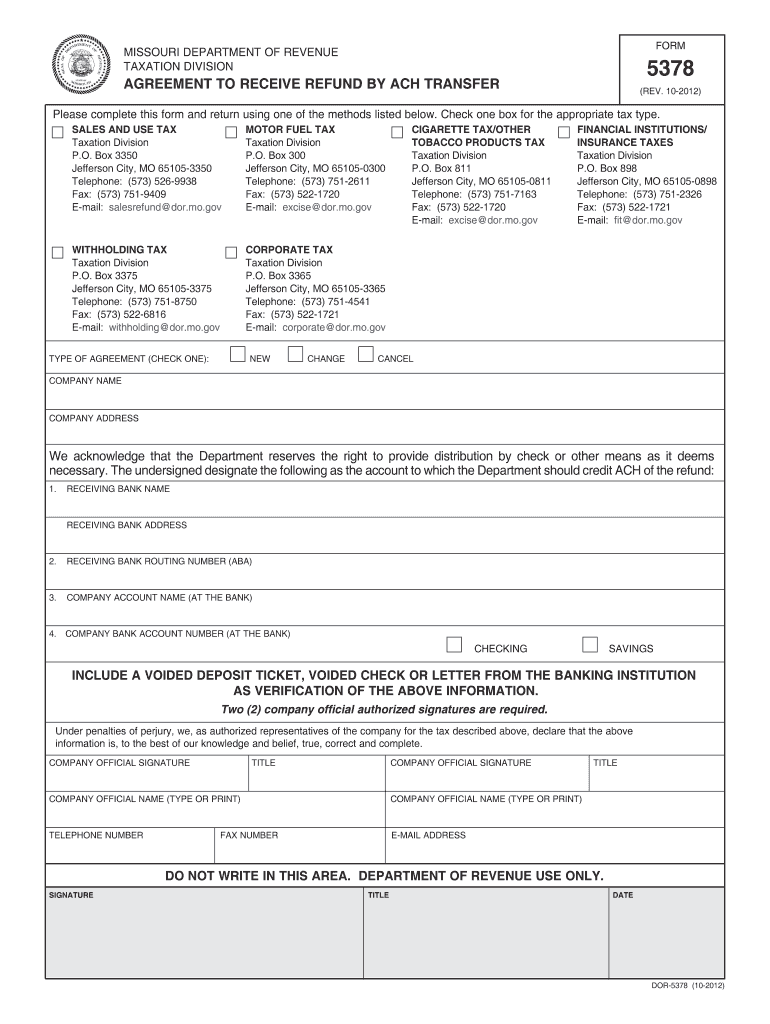5378 Agreement to Receive Refund By ACH Transfer Preview on Page 1