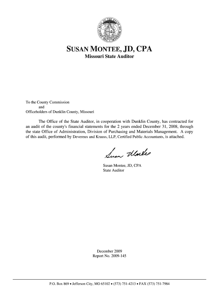 Dunklin County Financial Statements 18-29-00-2009-145 - auditor mo Preview on Page 1