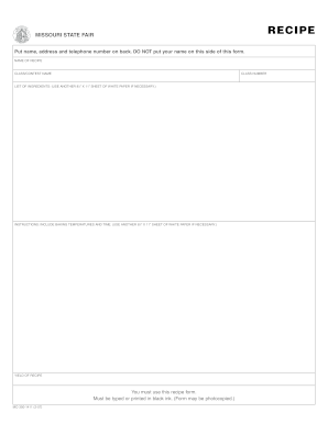 Recipe submission form template - 2007 mo state fair recipe