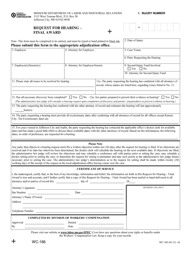 Request for Hearing - Final Award - Missouri Department of Labor Preview on Page 1