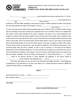 General affidavit form - Affidavit - Compliance With the Prevailing Wage Law - Missouri Labor - labor mo