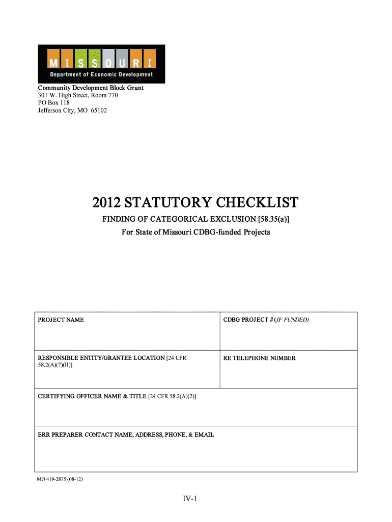 Purpose of Environmental Review - Missouri s CDBG grantees are subject to the provisions of the Nati Preview on Page 1