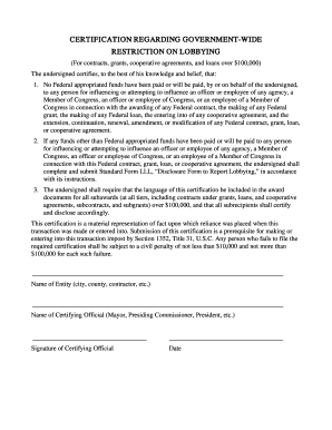 Government Lobbying Certification Form