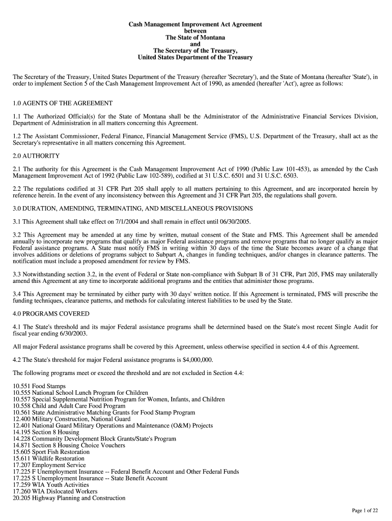 Cash Management Improvement Act Agreement between The State Preview on Page 1