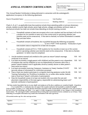 Annual Student Certification Form
