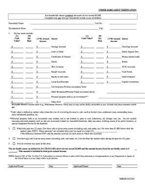 Under $5,000 Asset Verification Form