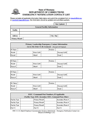 Montana Emergency Notification Contact List
