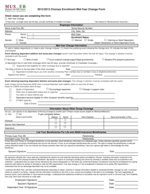 2012/2013 Choices Enrollment Mid-Year Change Form