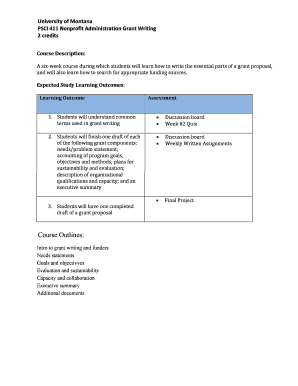 University of Montana PSCI 411 Nonprofit Administration Grant Writing 2 credits - mus