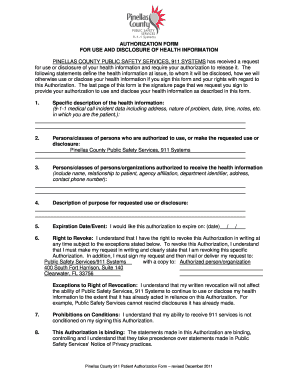Pinellas County 911 Patient Authorization Form