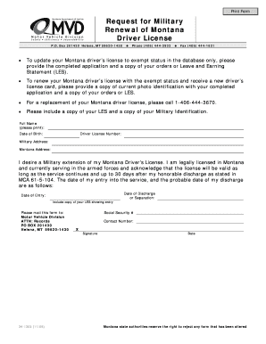 Montana Military Driver License Renewal Form