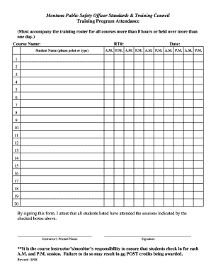 Montana Training Program Attendance Form