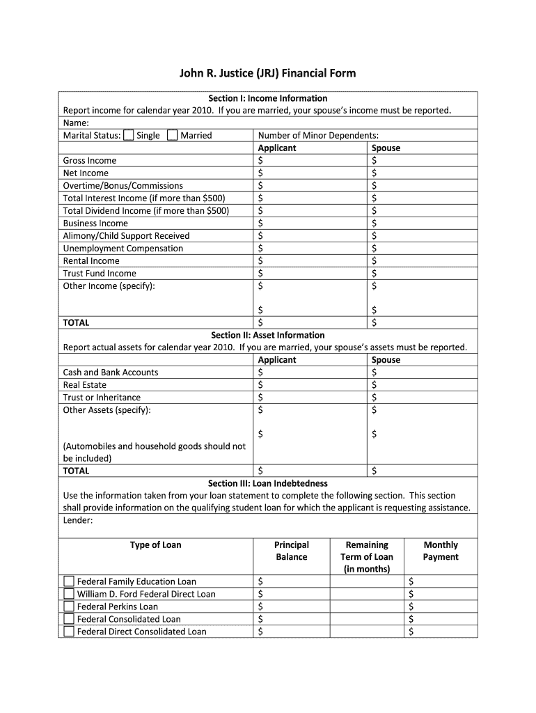 John R Justice (JRJ) Financial Form Preview on Page 1