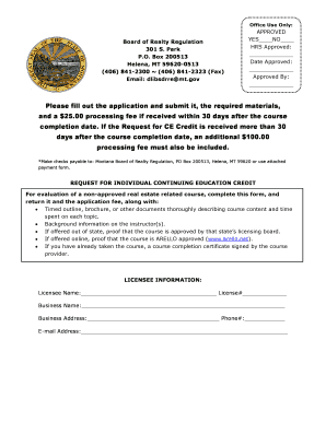 Montana Real Estate Continuing Education Credit Request