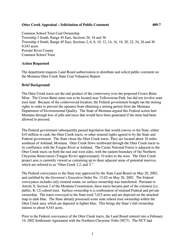 1 Otter Creek Appraisal Solicitation of Public - Montana DNRC - dnrc mt Preview on Page 1