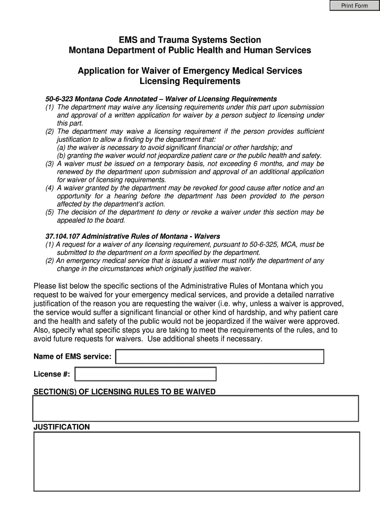 Fillable Online dphhs mt Waiver Application Department of Public