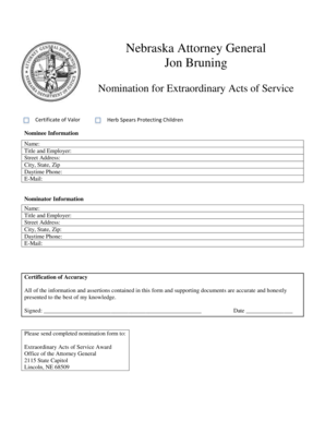 Extraordinary Service Award Nomination Form - Nebraska Attorney ... - ago ne