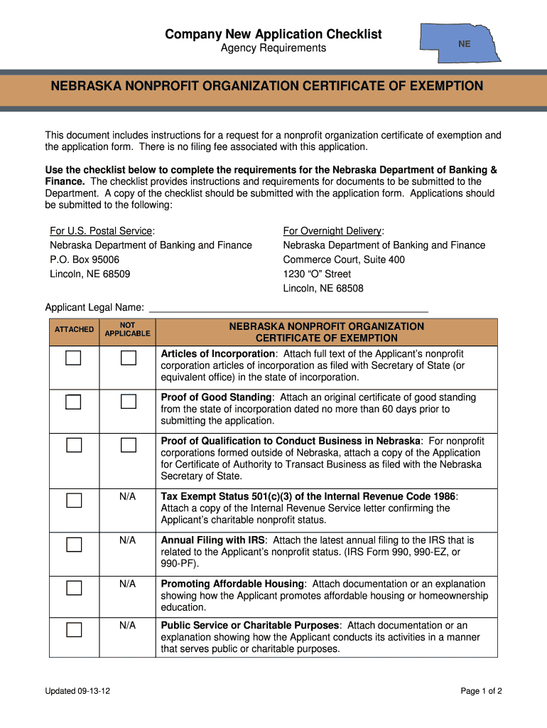 Nonprofit New Application Checklist - ndbf ne Preview on Page 1