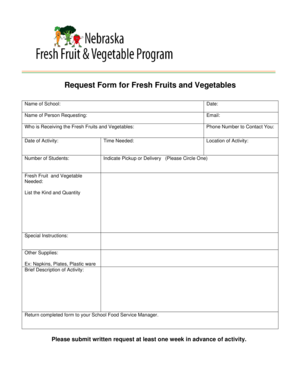 Fillable Online education ne Request Form for Fresh Fruits and ...