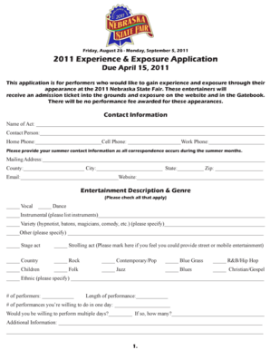 2011 Experience & Exposure Application - Nebraska State Fair - statefair