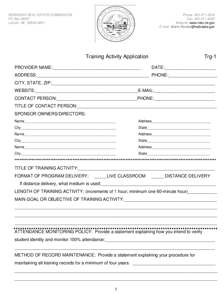 Fillable Online Application Form Nebraska Real Estate Commission Fax