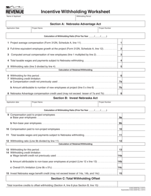 Nebraska Incentive Withholding Worksheet