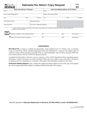 Nebraska Tax Return Copy Request Form