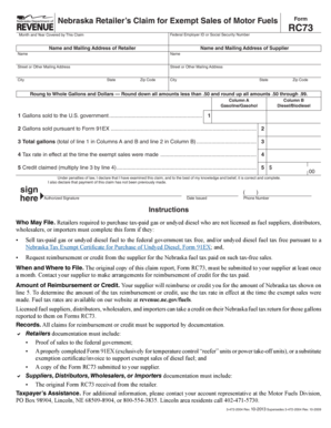 Nebraska Retailer’s Claim for Exempt Sales of Motor Fuels Form