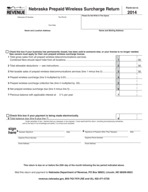 Nebraska Prepaid Wireless Surcharge Return Form E911N