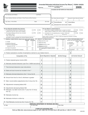 Amended Nebraska Individual Income Tax Return Form 1040XN