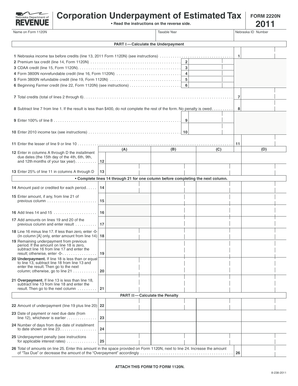 Nebraska Corporation Underpayment of Estimated Tax Form 2220N
