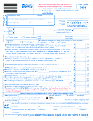 Nebraska Resident Income Tax Return Form 1040NS