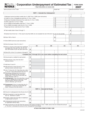 Nebraska Corporation Underpayment of Estimated Tax Form 2220N