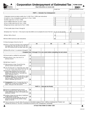Nebraska Corporation Underpayment of Estimated Tax Form 2220N