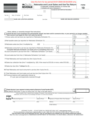 Nebraska Sales and Use Tax Return Form