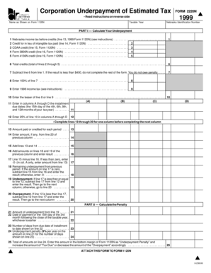 Nebraska Corporation Underpayment of Estimated Tax Form 2220N
