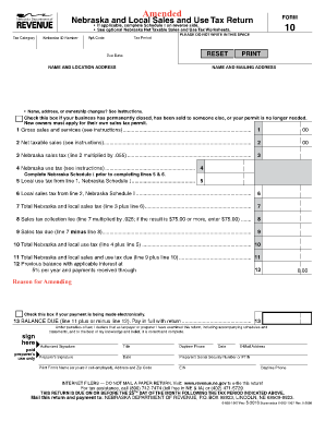 Nebraska Sales and Use Tax Return Form 10